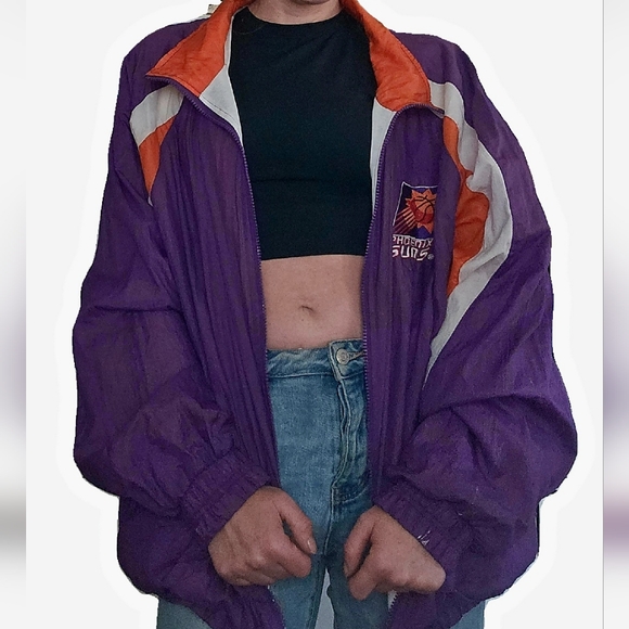 Vintage 90s Phoenix Suns Warm-up Windbreaket Top NBA Sweatsuit Jacket Zip Up XL - Picture 2 of 14